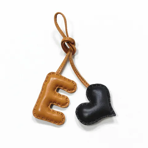 Handmade Leather Letter E Heart Bag Charm Personalized Hand-stitched Pendant For Women Handbag Keychain Car Interior Decor