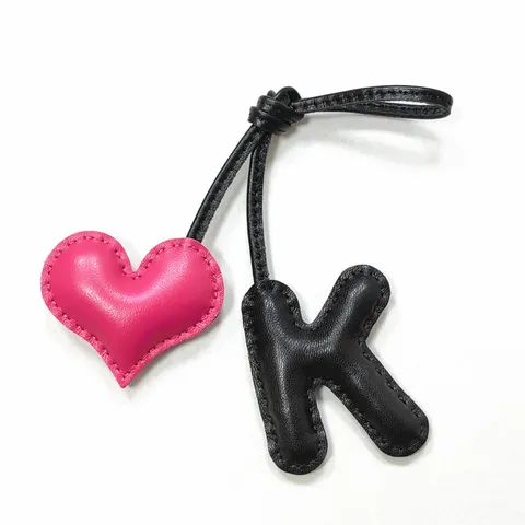 Handmade Genuine Leather Heart And Letter K Bag Charm Personalized Bag Accessory Keychain For Women Car Decoration