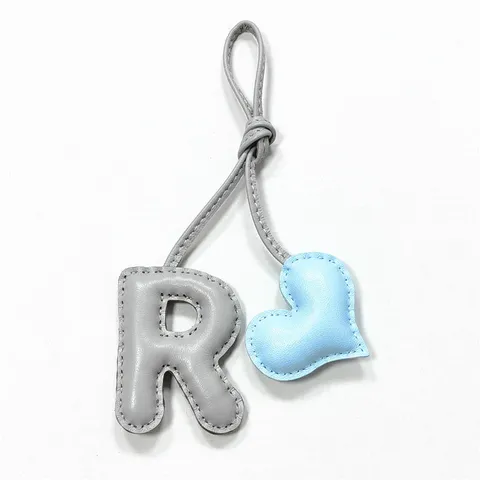 Handmade Sheepskin Leather Letter R Heart Bag Charm Cute Pendant Keychain For Women Handbags Car Accessories Gift