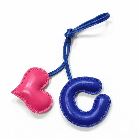 Handmade Genuine Leather Heart Letter C Bag Charm For Women Cute Keychain For Handbags Car Key Accessory Decorative Gift