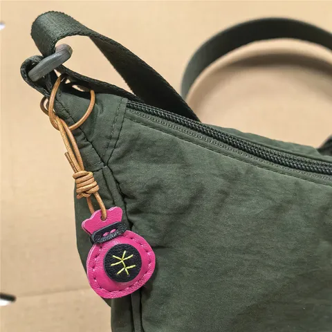 Handmade Sheepskin Lucky Bag Keychain Candy Color Leather Key Ring For Women Bag Charm Car Hanging Ornament Jewelry Gift