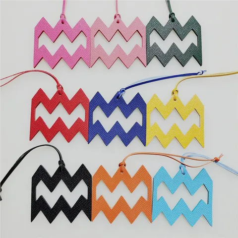 Aquarius Zodiac Leather Bag Charm Genuine Cowhide Litchi Grain Wave Pendant For Handbag Purse Backpack Keychain Accessory