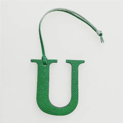 Capital Letter U Cowhide Leather Bag Charm Minimalist Litchi Texture Purse Pendant With Microfiber Cord Name Initial Hanging Decoration Accessory For Handbag Keychain Backpack