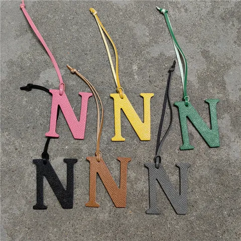 Fashion Embossed Cowhide Leather Capital Letter N Bag Charm Keychain Strap Ornament Decoration Accessory For Handbag Tote Backpack Unisex