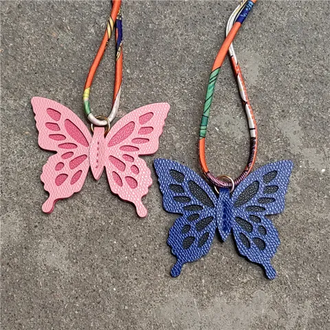 Fashion PVC Hollow Butterfly Bag Charm Sweety Women Handbag Accessory Ribbon Scarf Rope Car Key Ring Decor Ornament Pendant