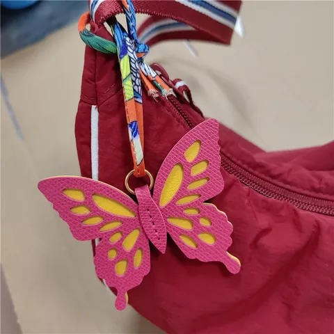 Fashion PVC Hollow Butterfly Bag Charm Sweety Women Handbag Accessory Ribbon Scarf Rope Car Key Ring Decor Ornament Pendant