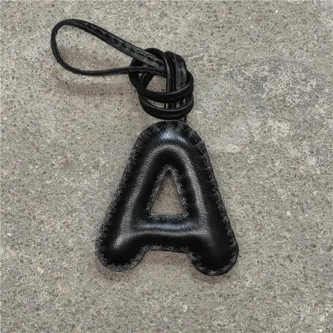 Genuine Leather Letter A Bag Charm Puffy Sheepskin Initial Keychain For Women Handbag Car Accessory Handmade Ornament