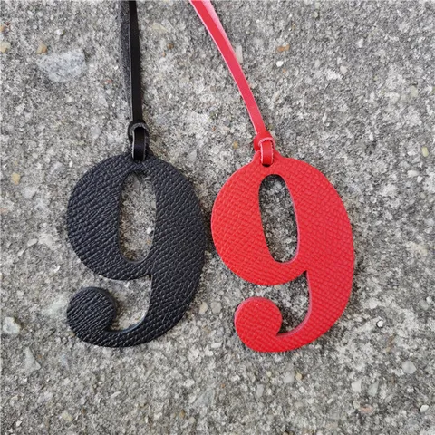 Lucky Number Nine Genuine Leather Bag Charm Figure 9 Design Pendant Handmade Leather Keychain Bag Accessories For Women