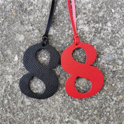Lucky Number Eight Bag Charm Cowhide Leather Pendant DIY Fashion Bag Accessories Keychain Ornament Gift For Women Men