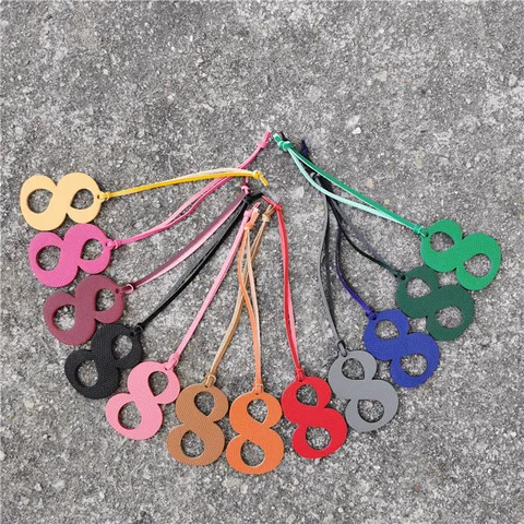 Lucky Number Eight Bag Charm Cowhide Leather Pendant DIY Fashion Bag Accessories Keychain Ornament Gift For Women Men