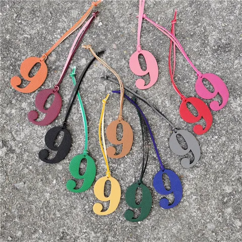 Lucky Number Nine Genuine Leather Bag Charm Figure 9 Design Pendant Handmade Leather Keychain Bag Accessories For Women