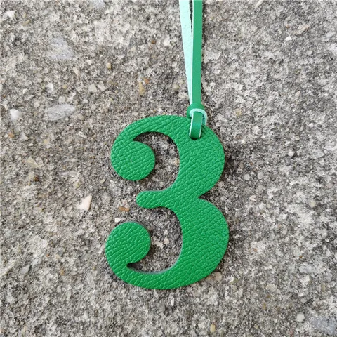 Genuine Leather Number 3 Bag Charm Lucky Number Keychain Lychee Grain Leather Pendant For DIY Bag Accessories Decoration Women Men Gift