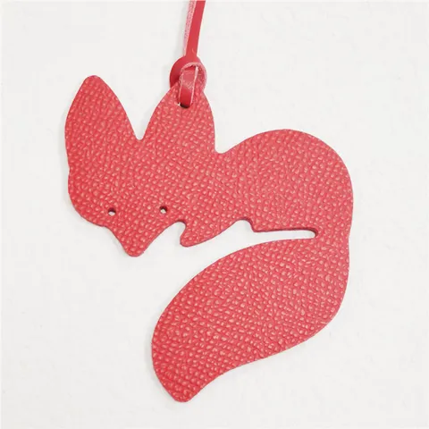 Fashion Genuine Cowhide Leather Fox Bag Charm Cute Animal Shape Embossed Pendant Keychain Decoration Accessory For Handbag Women Backpack
