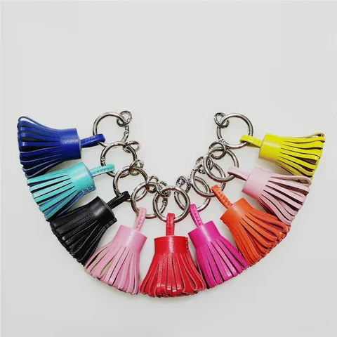 Luxury Genuine Leather Sheepskin Tassel Bag Charm Minimalist Hula Skirt Keychain Pendant For Women Handbag Car Key Ring Gift