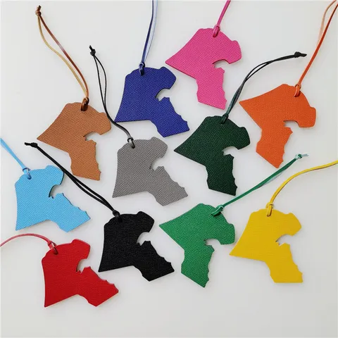Genuine Leather Kuwait Map Bag Charm Creative Cowhide Keychain For Women Purse Handbag Ornament Car Pendant Accessory