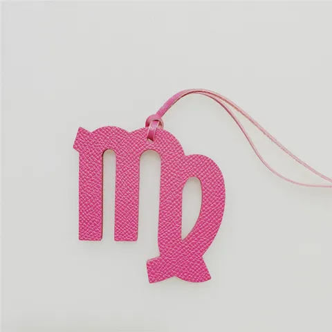 Genuine Leather Cowhide Virgo Zodiac Bag Charm Cross Grain Embossed Pendant For Car Hanging Backpack Purse Handbag Decor