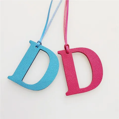 Luxurious Cowhide Leather Capital Letter D Bag Charm Lychee Pattern Purse Pendant With Strap Women Fashion Bag Accessories