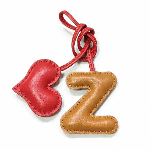Handmade Sheepskin Leather Letter Z Heart Bag Charm Luxury Saddle Stitch Purse Pendant Car Keychain For Women Gift Accessories