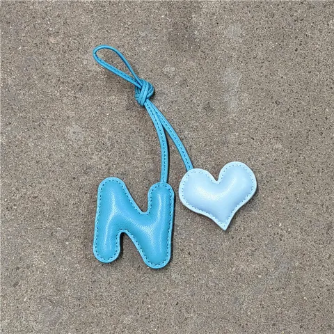 Handmade Genuine Leather Letter N Heart Bag Charm Custom Name Purse Pendant Cute Leather Keychain Car Hanging Decoration