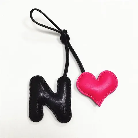 Handmade Genuine Leather Letter N Heart Bag Charm Custom Name Purse Pendant Cute Leather Keychain Car Hanging Decoration