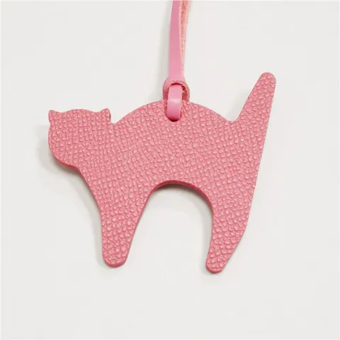 Cute Cowhide Leather Cat Bag Charm Litchi Texture Animal Shape Embossed Purse Pendant Keyring Decoration For Women Handbag Accessories
