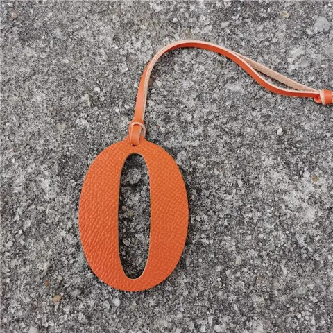 Genuine Cowhide Leather Number 0 Bag Charm Lychee Pattern DIY Lucky Keychain Pendant For Women Handbag Accessories
