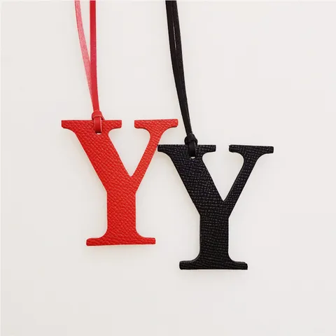 Genuine Leather Letter Y Bag Charm Litchi Pattern Initial Name Pendant For Handbag Accessories Women Gift