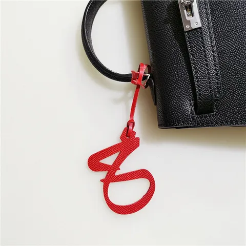 Genuine Leather Arabic Alphabet Letter Bag Charm Hollow Leather Backpack Purse Decoration Accessories Car Hanging Ornament For Women