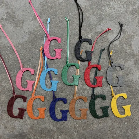 Genuine Leather Capital Letter G Bag Charm Litchi Pattern Embossed Purse Hanging Ornament Pendant With Strap Decoration Accessorie For Keychain Women Bags