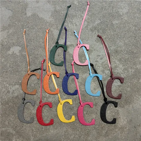 Genuine Cowhide Leather Big Capital Letter C Bag Charm Litchi Grain Leather Handbag Hanging Accessory Personalized Purse Charm