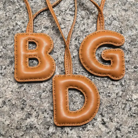 Handmade Sheepskin Leather Alphabet Letter Bag Charm Light Brown Personalized Initial Keychain For Women Handbag Car Key Ring Accessory