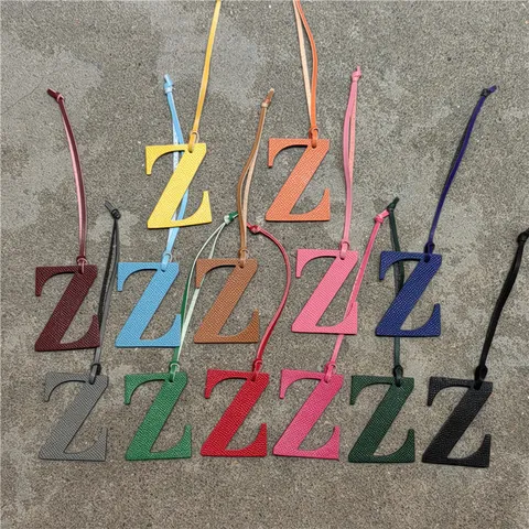 Fashion Cowhide Leather Letter Z Bag Charm For Women Luxury Litchi Grain Alphabet Keychain Purse Handbag Pendant Decoration Accessory