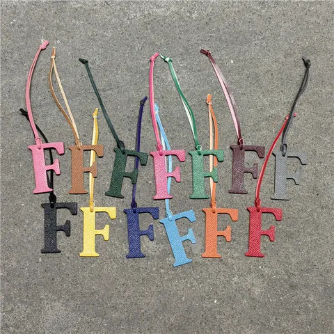 Genuine Leather Letter F Bag Charm Embossed Leather Keyring Car Pendant For Handbag Accessories Women Luxury Style Decoration
