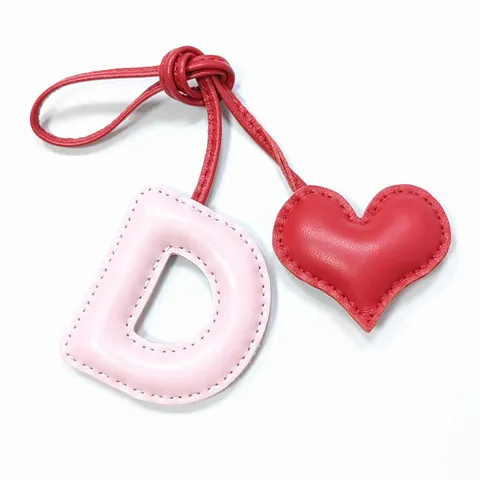Handmade Leather Bag Charm Heart Letter D Stitched Keychain For Handbag Car Ornament Women Accessories Gift
