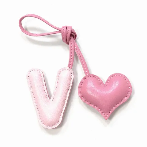 Handmade Real Leather Heart Letter V Bag Charm Keychain Women Car Accessory Hand Sewn Purse Ornament For Girls