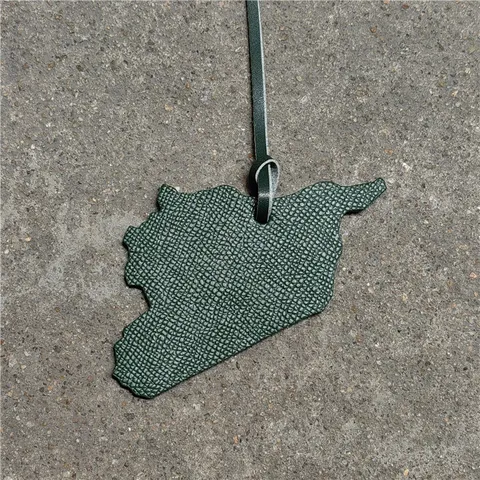 Syria Map Pattern Leather Bag Charm Real Cowhide Keychain For Women Handbag Car Hanging Decoration Gift Accessory