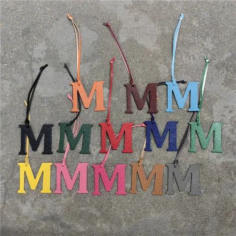 Leather Capital Letter M Bag Charm Pebbled Texture Handbag Pendant Car Accessory Minimalist Keyring Ornament For Handbags Backpacks Purse Hanging Decor