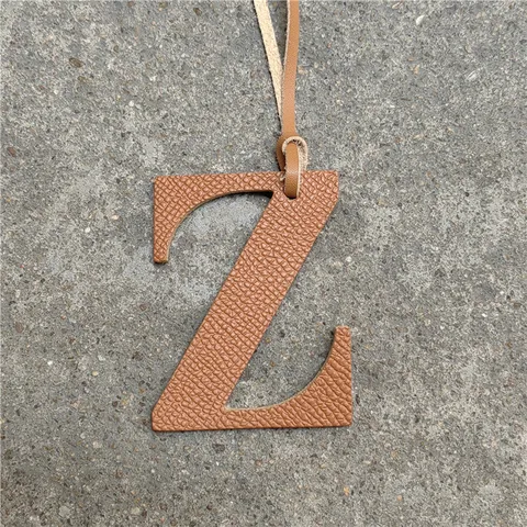 Fashion Cowhide Leather Letter Z Bag Charm For Women Luxury Litchi Grain Alphabet Keychain Purse Handbag Pendant Decoration Accessory