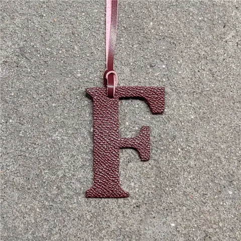 Genuine Leather Letter F Bag Charm Embossed Leather Keyring Car Pendant For Handbag Accessories Women Luxury Style Decoration