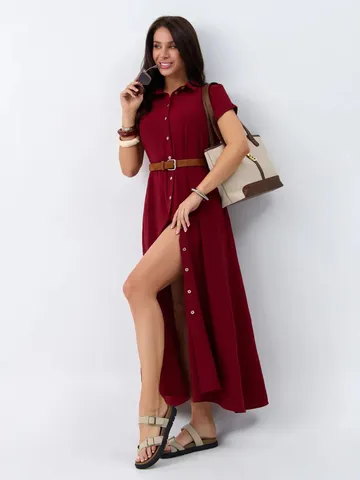 Abito Lungo da Donna Stile Francese Tinta Unita Minimalista Casual Vestibilità Slim Elegante Manica Corta Revers Monopetto Maxi