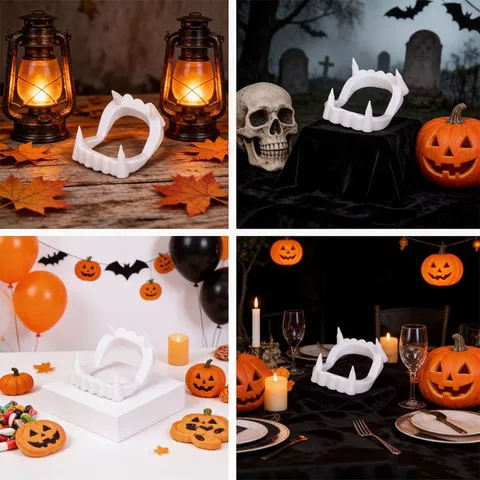 Halloween Vampire Fake Teeth White Plastic Vampire Fangs Costume Accessories For Cosplay Spooky Theme Party Props Holiday Decoration