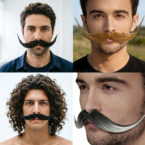 Baffi Finti Realistici per Festa di Halloween Divertenti Baffi a Manubrio Extra Grandi Barba Finita Curva per Carnevale Adulti