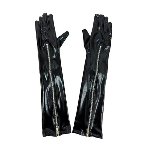Sexy Lange Dames Lakleren Handschoenen Met Metalen Rits Glanzend Kunstleer Over de Elleboog Voor Podium Cosplay Feest