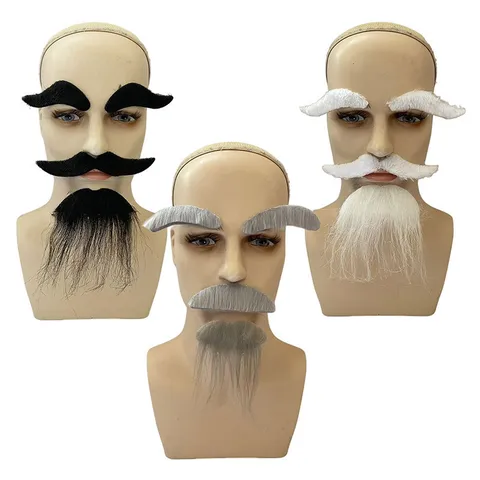 Unisex Funny Retro Afro Wig Beard Eyebrow Set Synthetic Fiber Cosplay Costume Props For Halloween Christmas Party Costume Accessories