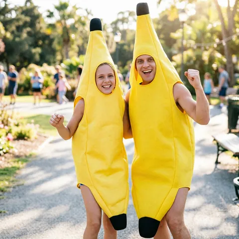 Costume de Banane Halloween Amusant pour Enfants Adultes Combinaison de Fruits Jaunes Spectacle Cosplay Déguisement Carnaval