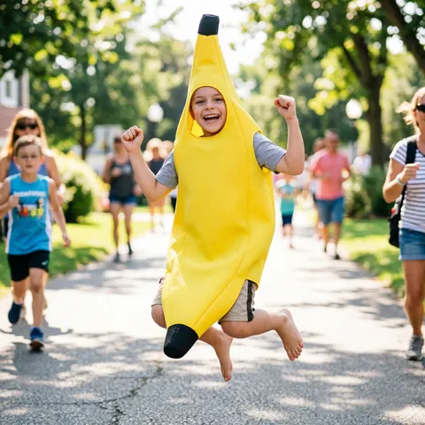 Costume de Banane Halloween Amusant pour Enfants Adultes Combinaison de Fruits Jaunes Spectacle Cosplay Déguisement Carnaval
