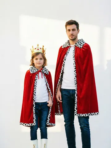 Kids King Prince Costume Cape Velvet Royal Cloak With Faux Fur Spotted Trim For Halloween Children's Day Party Performance Clothing