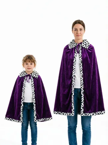 Kids King Prince Costume Cape Velvet Royal Cloak With Faux Fur Spotted Trim For Halloween Children's Day Party Performance Clothing