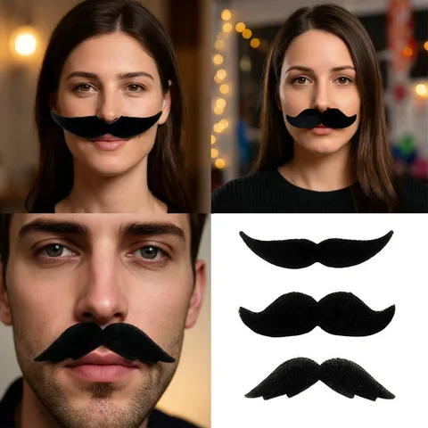 Baffi Finti Realistici Divertenti Per Uomo Donna Accessori Per Travestimento Da Festa Barba Di Simulazione Autoadesiva Nera