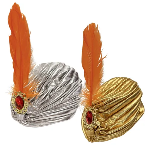 Indischer Stil Feder Turban Hut Sultan König Kostüm Kopfschmuck Mit Strass Für Erwachsene Performance Party Requisite